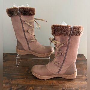 BearTraps Aide Women's Leather Faux Fur-Lined Zip Up Boots Sz-7 Color Mushroom